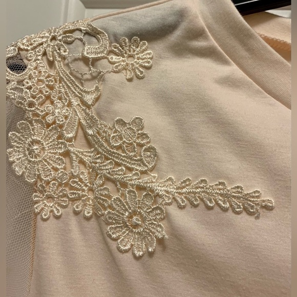Light pink Top with Mesh Sleeves and embroidered shoulders - Picture 2 of 5